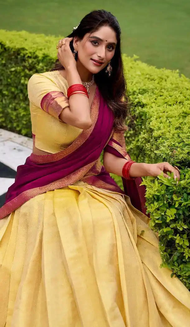 Women Traditional Lehenga Choli Kanchipuram Silk Cream Zari Work - 13625213755