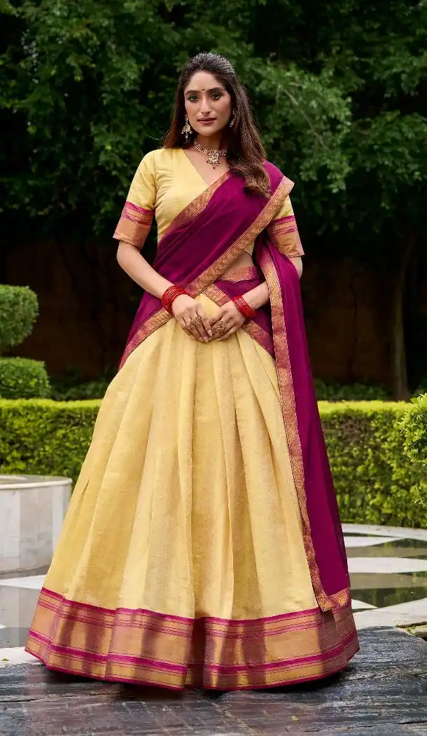 Women Traditional Lehenga Choli Kanchipuram Silk Cream Zari Work - 13625213755