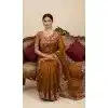 Women Embroidery Work Brown Chiffon Party Wear Saree Plus Size
