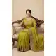 Women Embroidery Work Party Wear Saree Parrot Green Chiffon - 13631213770