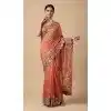 Women Peach Embroidery Work Party Wear Saree Chiffon Plus Size