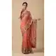 Women Peach Embroidery Work Party Wear Saree Chiffon - 13631213771