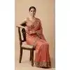 Women Peach Embroidery Work Party Wear Saree Chiffon Plus Size