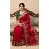 Women Embroidery Work Party Wear Saree Chiffon Pink Plus Size