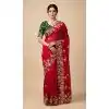 Women Embroidery Work Party Wear Saree Chiffon Pink Plus Size