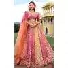 Women Pink Wedding Lehenga Silk Stone Embroidery Work Plus Size