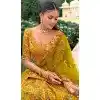 Women Silk Stone Embroidery Work Yellow Wedding Lehenga Plus Size