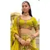 Women Yellow Stone Embroidery Work Silk Wedding Lehenga Plus Size