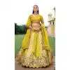 Women Yellow Stone Embroidery Work Silk Wedding Lehenga Plus Size