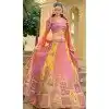 Women Pink Stone Embroidery Work Wedding Lehenga Silk Plus Size
