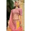 Women Pink Stone Embroidery Work Wedding Lehenga Silk Plus Size