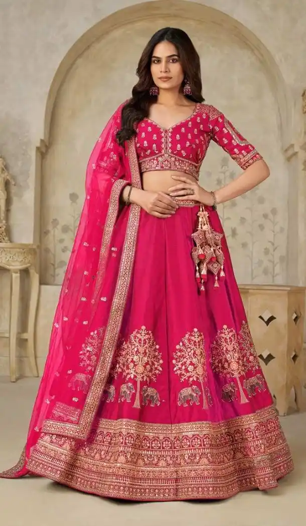 Women Silk Elephant Zari Work Wedding Lehenga Rani - 13661213932