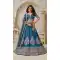 Women Teal Blue Leaf Embroidery Work Wedding Lehenga Silk - 13662213940