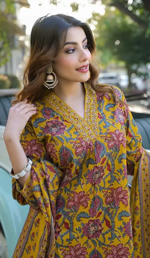 Yellow Cotton Digital Salwar Suit – FH214007