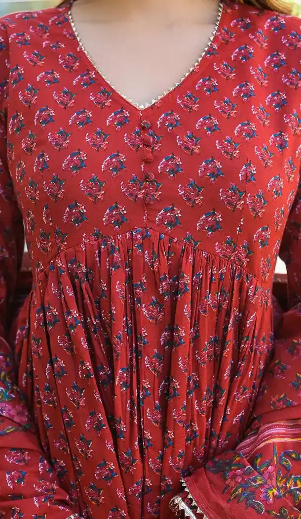 Red Cotton Digital Salwar Suit – FH214008