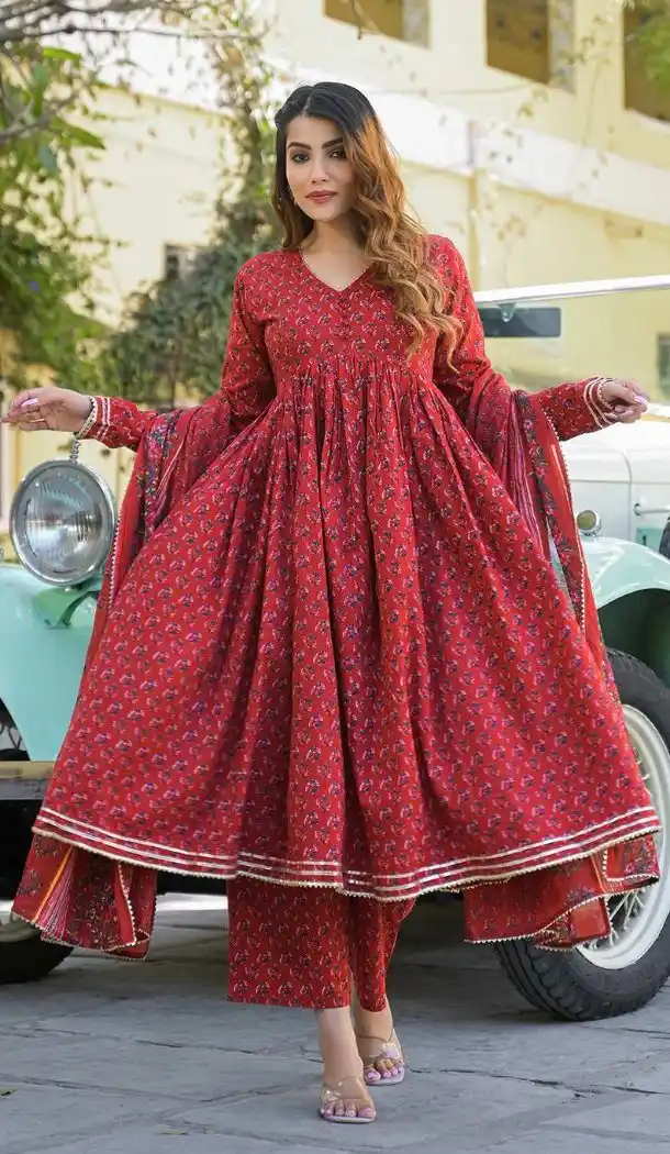 Red Cotton Digital Salwar Suit – FH214008