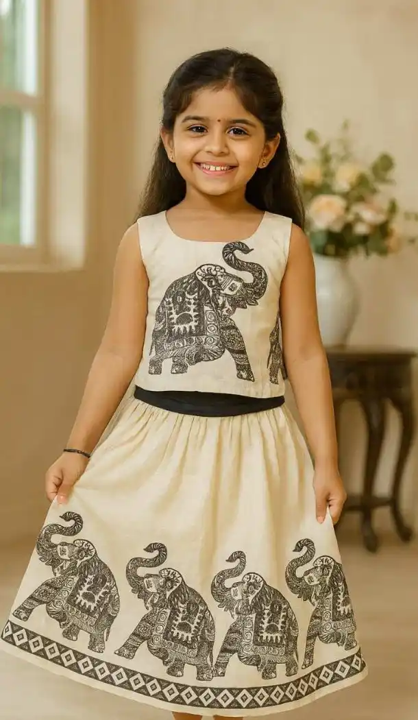 Girls Off White Linen Lehenga Choli – FH214046