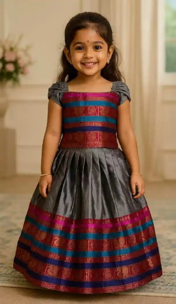 Girls Grey Lichi Silk Lehenga Choli – FH214049
