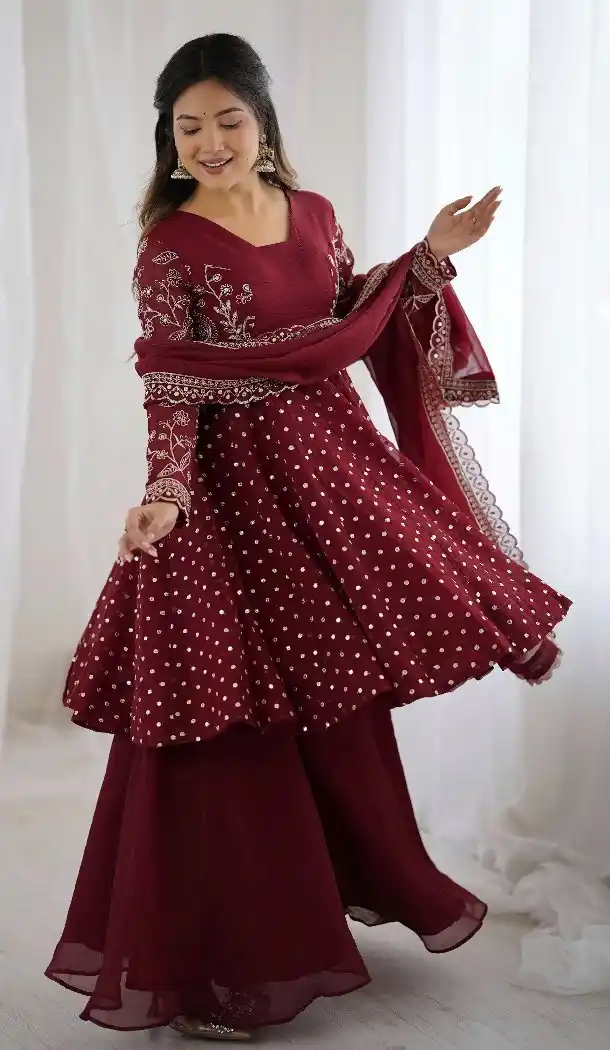 Maroon Crunchy Silk Eid Sharara Suit – FH214076