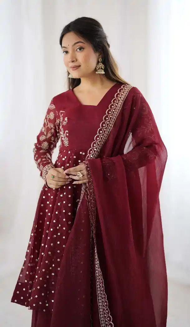 Maroon Crunchy Silk Eid Sharara Suit – FH214076