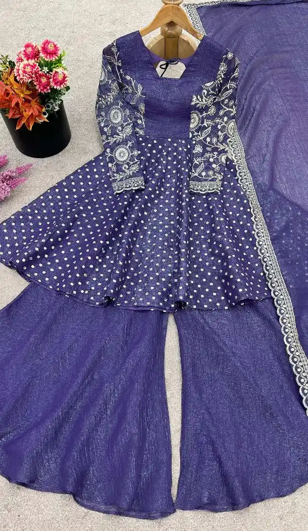 Buy Plus Size Purple Crunchy Silk Eid Sharara Suit – FH214077