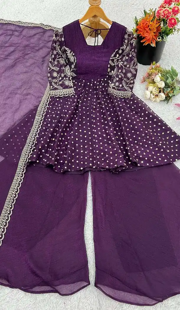 Wine Crunchy Silk Eid Sharara Suit – FH214078