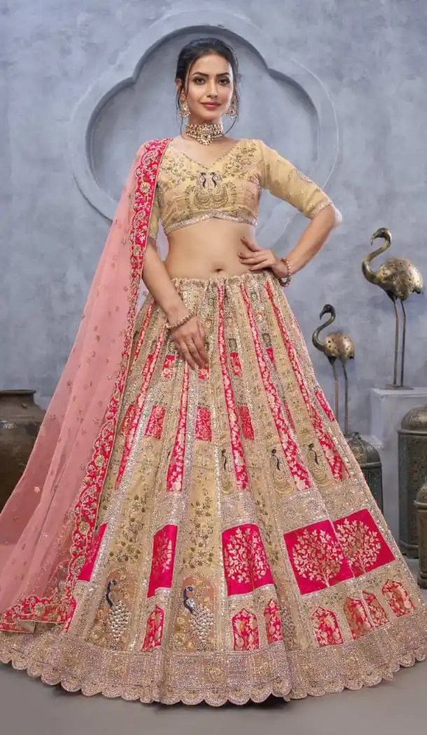Cream Designer Banarasi Wedding Lehenga Choli – FH213956