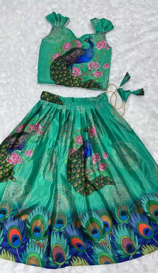 Blue Chinon Kids Lehenga Choli – FH214085