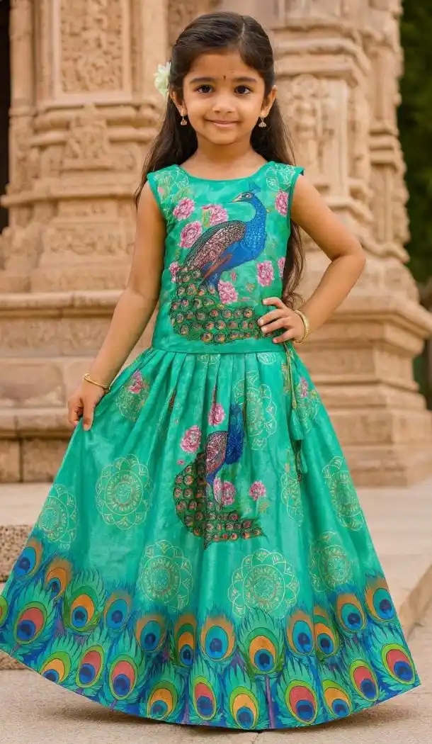 Blue Chinon Kids Lehenga Choli – FH214085