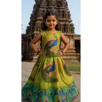 Green Chinon Digital Print Kids Lehenga Choli – FH214086