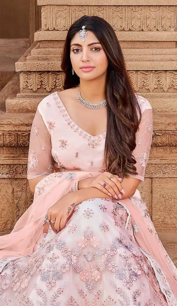 Light Pink Soft Net Lehenga Choli with Zari Mirror – FH214177