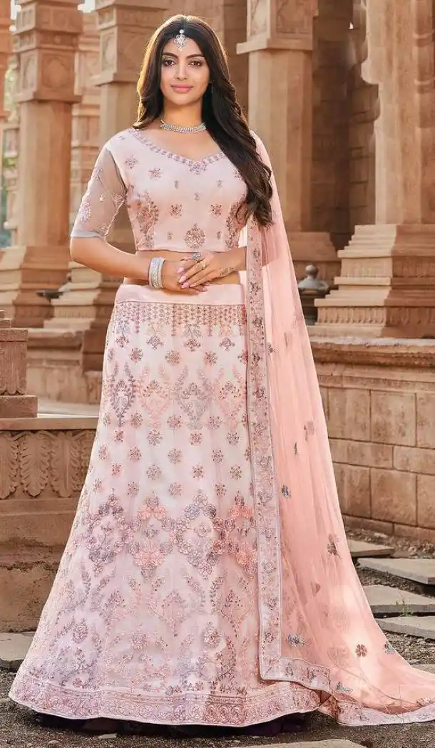 Light Pink Soft Net Lehenga Choli with Zari Mirror – FH214177