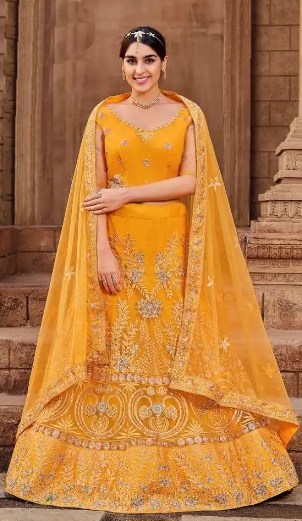 Mustard Soft Net Designer Lehenga Choli – FH214178