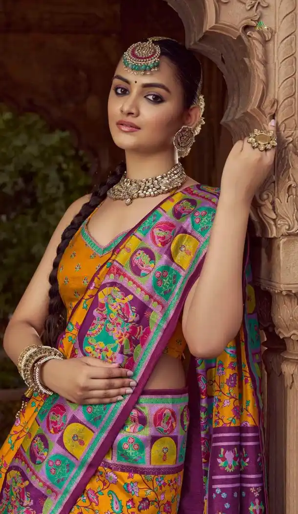 Mustard Silk Printed Saree for Women – 214185