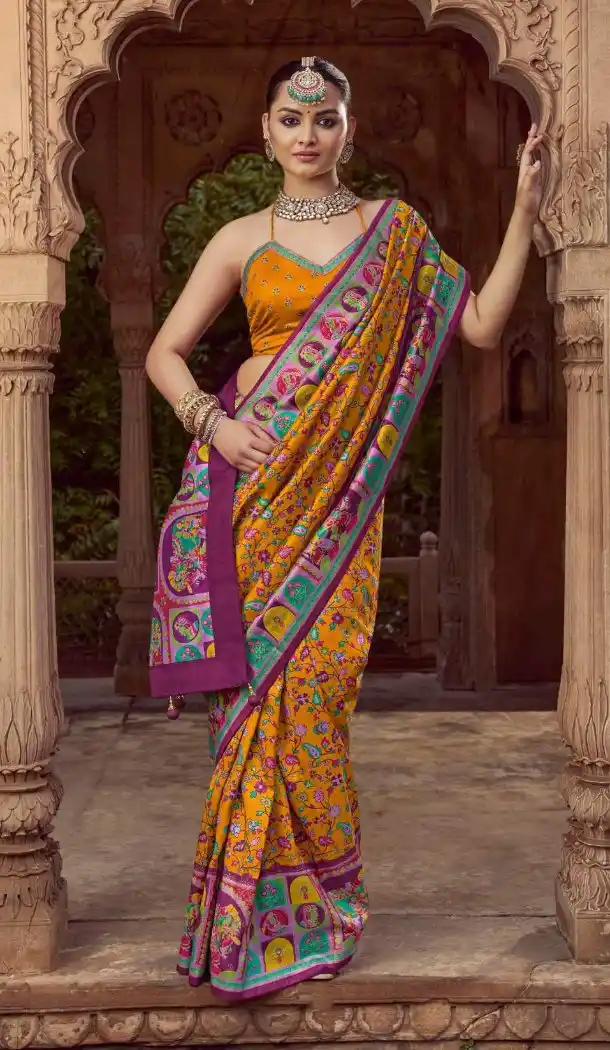 Mustard Silk Printed Saree for Women – 214185