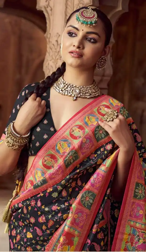 Black Silk Printed Saree for Women – 214188