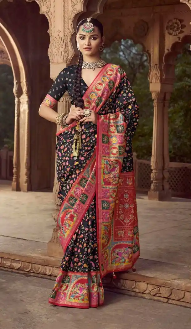 Black Silk Printed Saree for Women – 214188