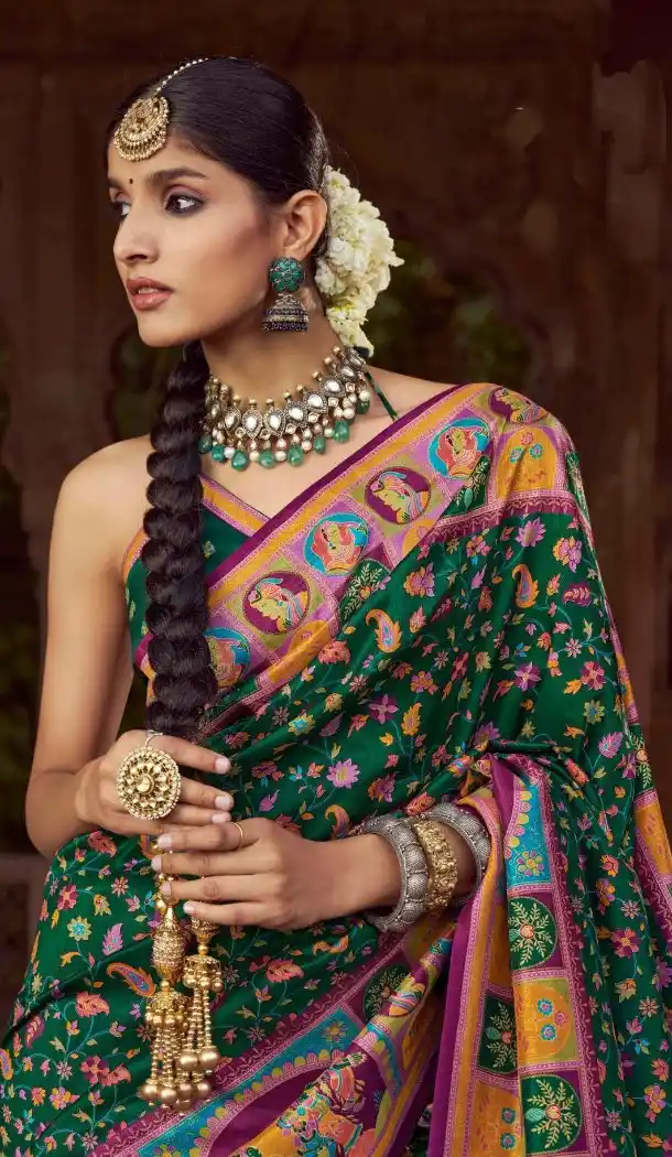 Green Silk Printed Saree for Women – 214189