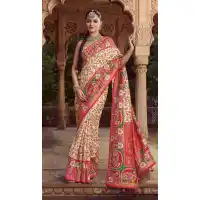 Cream Silk Printed Saree for Women – 214192