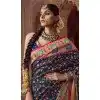 Navy Blue Silk Printed Plus Size Saree – Shop Now – 214193
