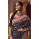 Navy Blue Silk Printed Saree for Women – 214193