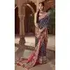 Navy Blue Silk Printed Plus Size Saree – Shop Now – 214193