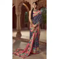 Navy Blue Silk Printed Saree for Women – 214193
