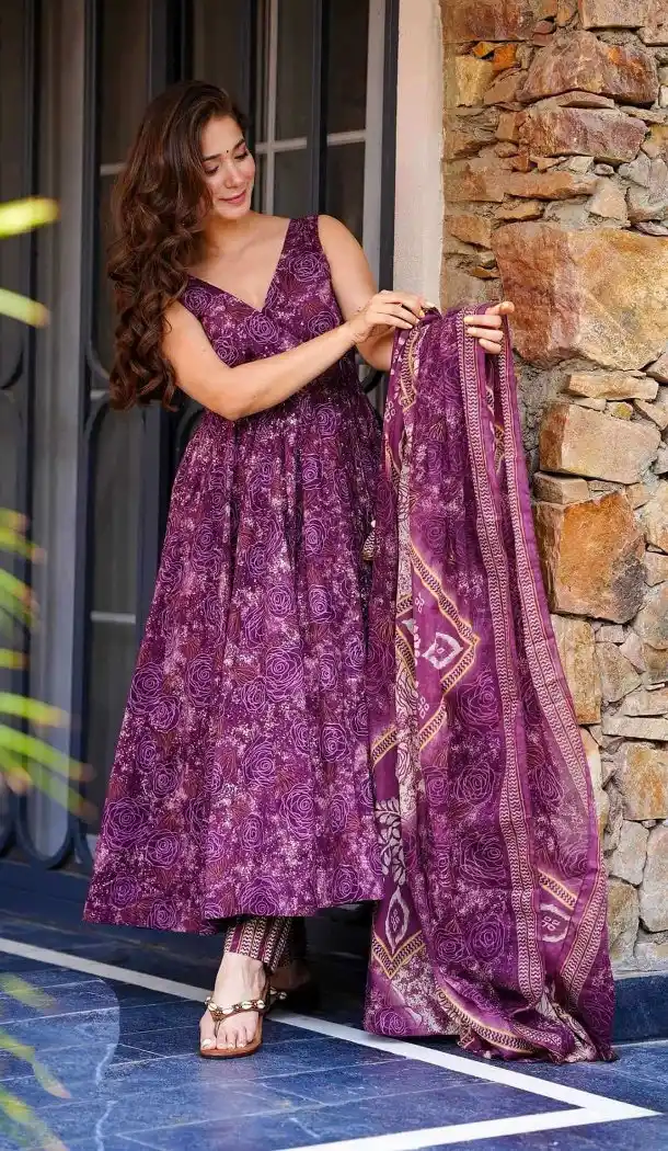 Purple Maslin Heavy Digital Printed Salwar Suit for Women – 214205