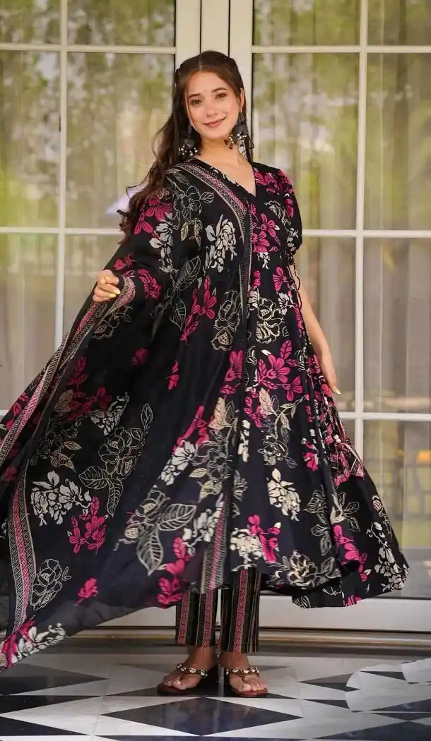 Black Maslin Heavy Digital Printed Salwar Suit for Women – 214206