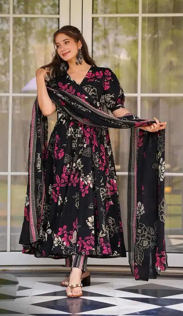 Black Maslin Heavy Digital Printed Salwar Suit for Women – 214206