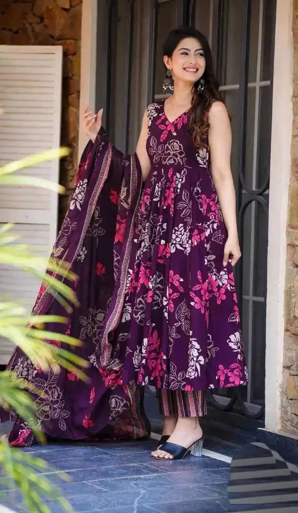 Wine Maslin Heavy Digital Printed Salwar Suit for Women – 214210