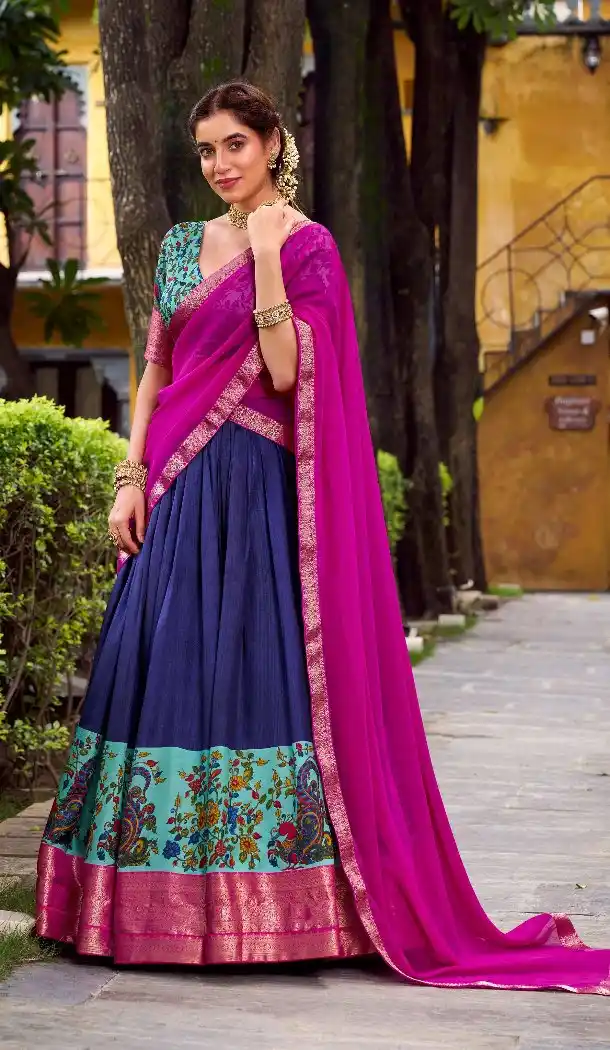 Navy Blue Aastha Silk Zari Lehenga Choli – 214225