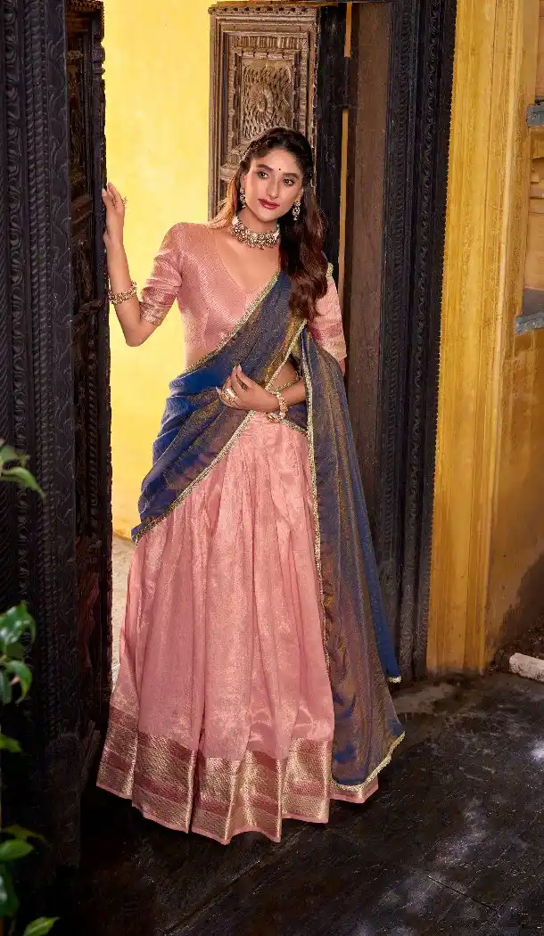 Light Pink Dhupion Silk Zari Lehenga Choli – 214359