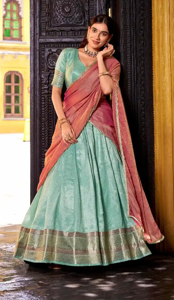 Sky Blue Dhupion Silk Zari Lehenga Choli for Women – 214360